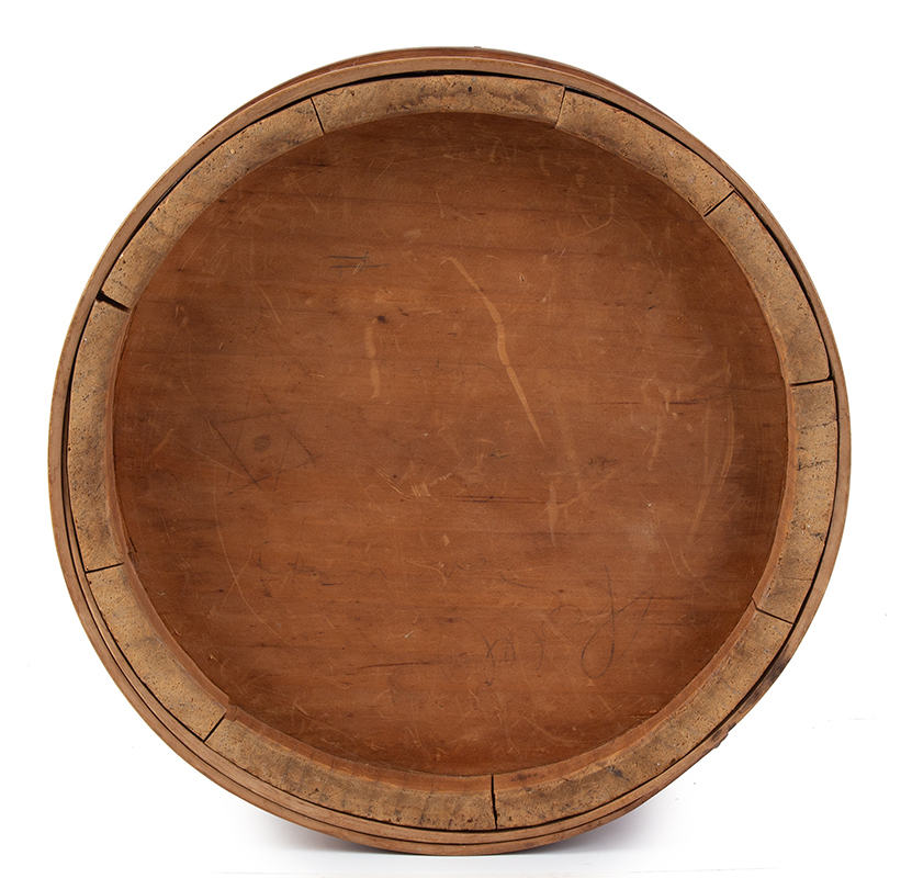Nineteenth Century Wooden Bucket, Small Water Bucket in Best Natural Patina Attributed to Peter Hersey (1757-1844) of Hingham, Massachusetts, bottom view