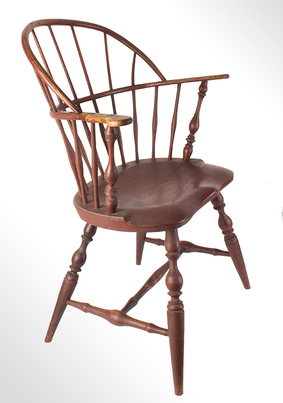 Windsor, Sack-back Armchair, Highly Stylized, Outstanding Turnings Turning Vocabulary and Form Speak to the E.B. Tracy Shop Tradition Lisbon Township, New London County, Connecticut, entire view
