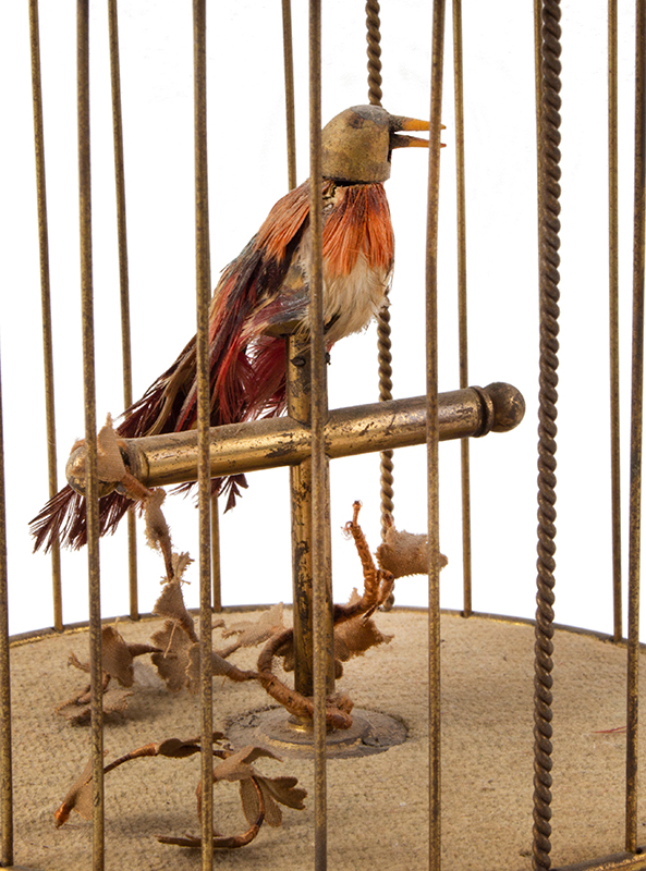 Automaton, Singing Bird in Gilt Brass Cage, Possibly by Bontems, bird detail view