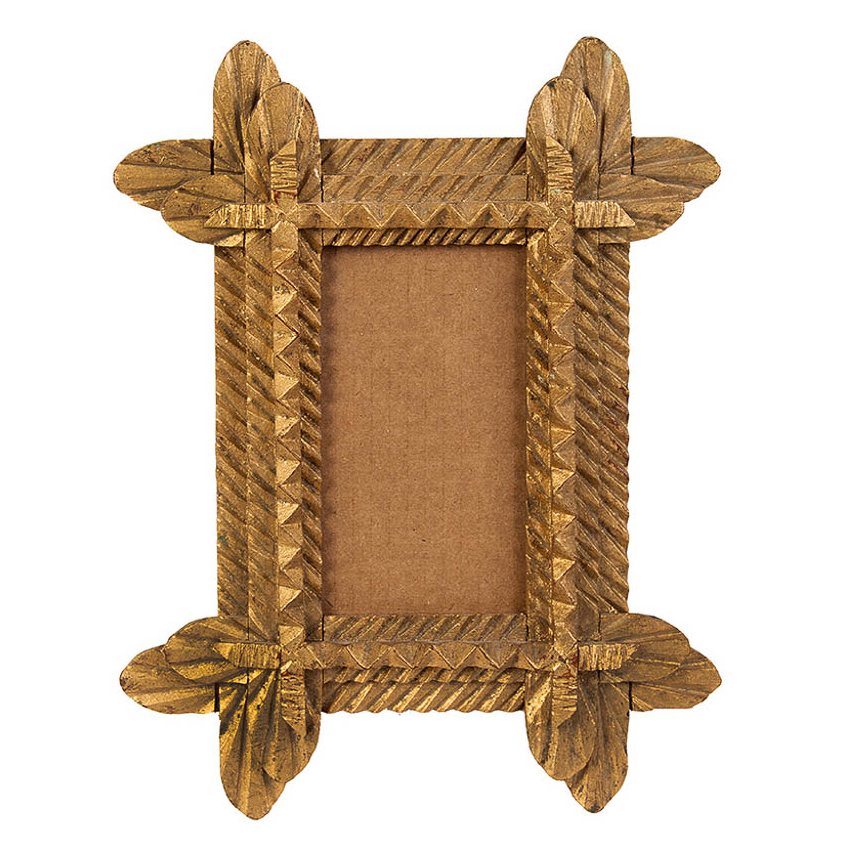 Tramp Art Frame, Triple Layered Frame, Crossed Feather Corners, Slanted Notching, Image 1