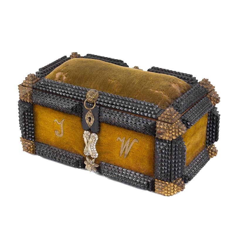 Tramp Art Box, Sewing Box, Jewelry Chest, Bureau or Trinket Box, German, Image 1