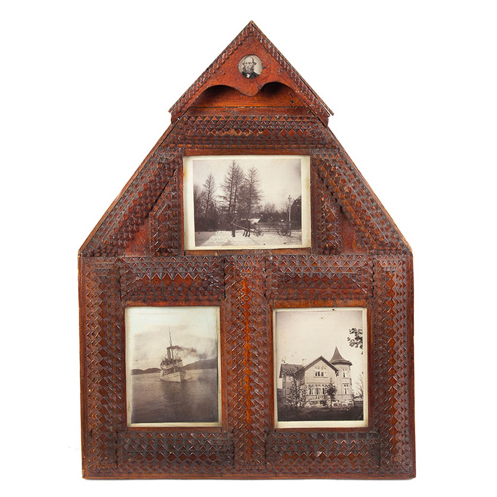 Tramp Art Picture Frame, Gable House Form, Image 1