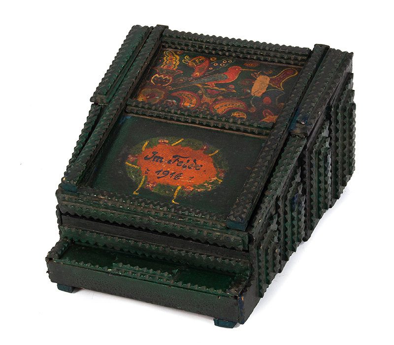 Tramp Art Desk Box, Writing Box, Painted Folk Art Decoration, Image 1