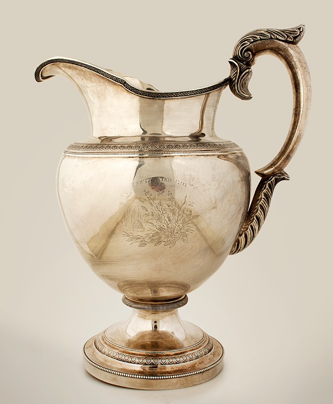 Presentation Silver, Pitcher, Provident Society, Philadelphia to John Vallance Possibly made by Thomas Fletcher or Harvey Lewis, entire view 2