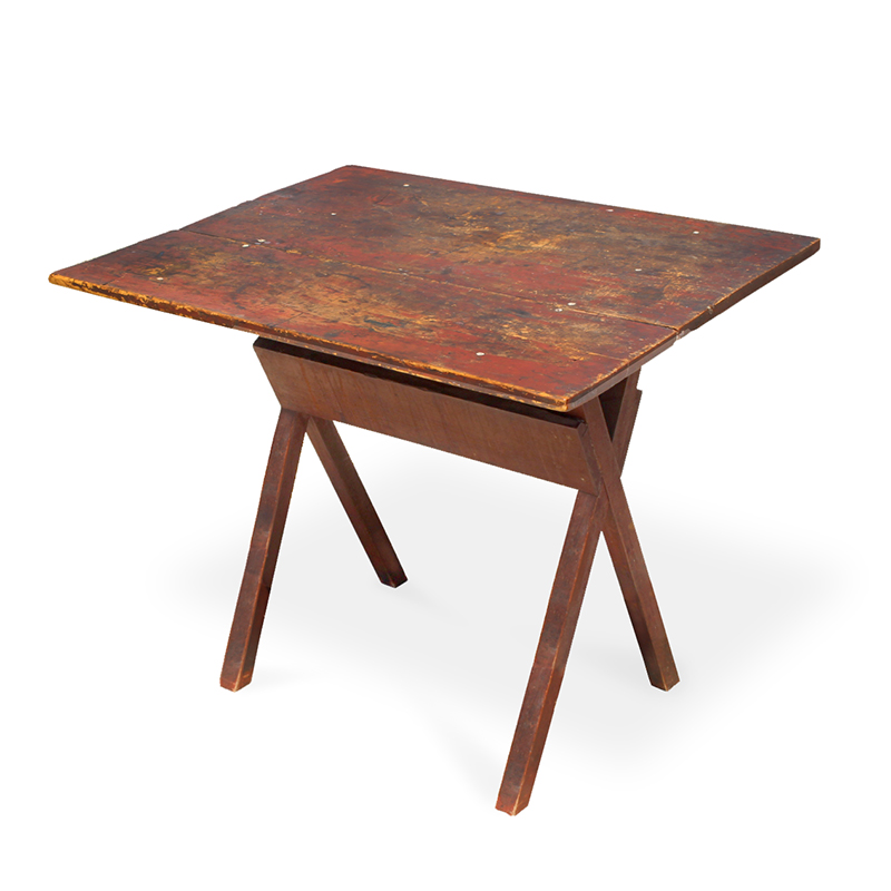 Sawbuck Table, Original Red Paint, Diminutive, Image 1
