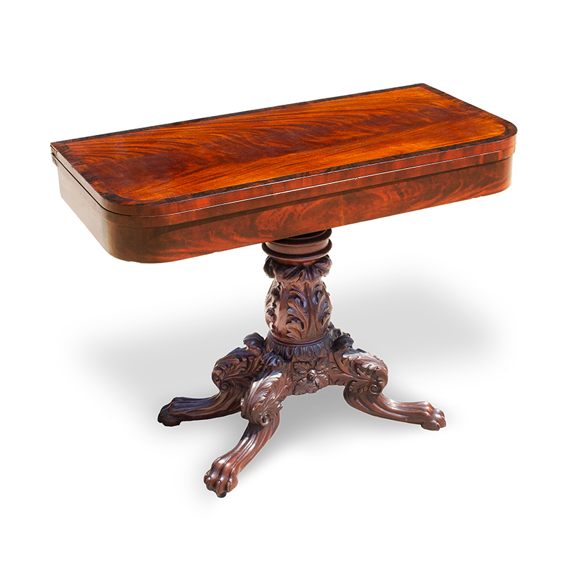 American Classical Carved Mahogany Card Table, Outstanding Wood, Image 1
