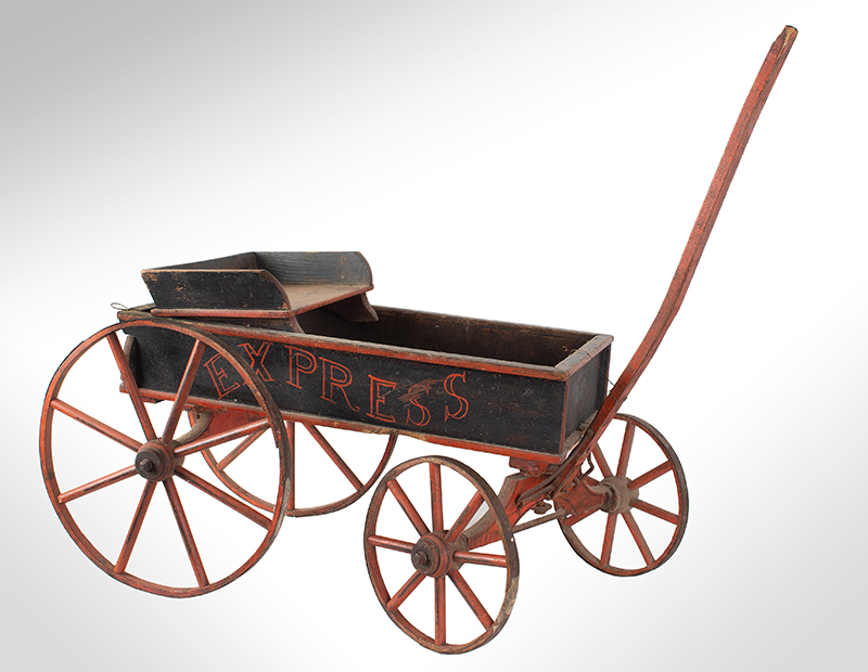 Wagon, Express, Buckboard, Original Bittersweet-red Against Blue Paint, entire view 2