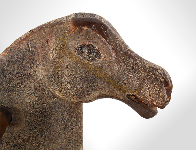Rocking Horse, Pennsylvania Shoofly, Carved Horse Head, Original Paint, head detail