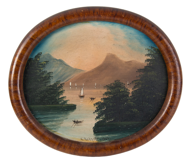 Painting, Lake, Sail & Rowboats, Mountains, New York, Signed: Ralph Redpath, entire view 1