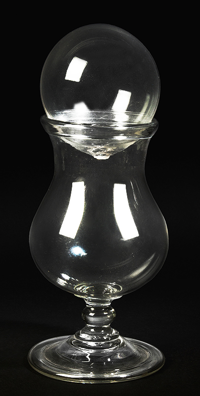 Blown Glass Witch Ball and Stand, Thistle Form, Folded Rim, Knob Stem, Funnel Foot, Image 1
