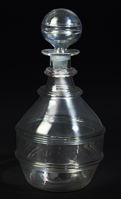 Blown Glass Decanter, Thomas Cains, South Boston, Triple Ring Bands, Image 1