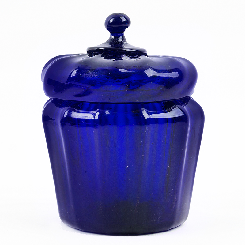 Eighteenth Century Blown Molded Cobalt Blue Lidded Jar with Matching Lid, Image 1