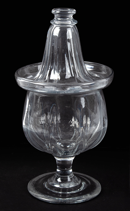 Blown Glass Covered Sugar Bowl, Pittsburgh, 8 Rib Pillar Mold, Rare Form, Image 1