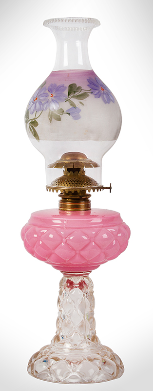 Quilt, rose, cased colors Fluid Lamp, Consolidated Lamp and Glass, Image 1