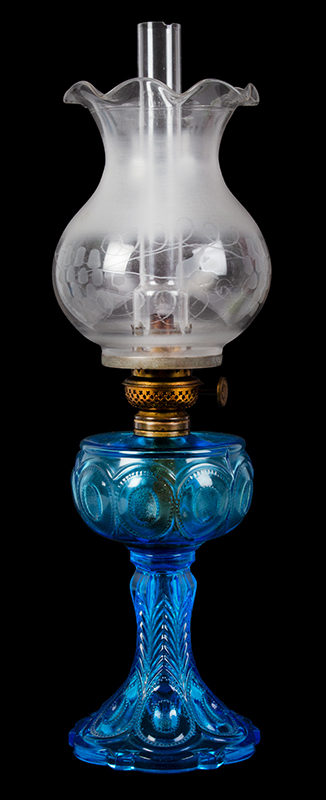 Peacock Feather Fluid Lamp in rare Blue color, aka "Georgia" , US Glass Co., Image 1