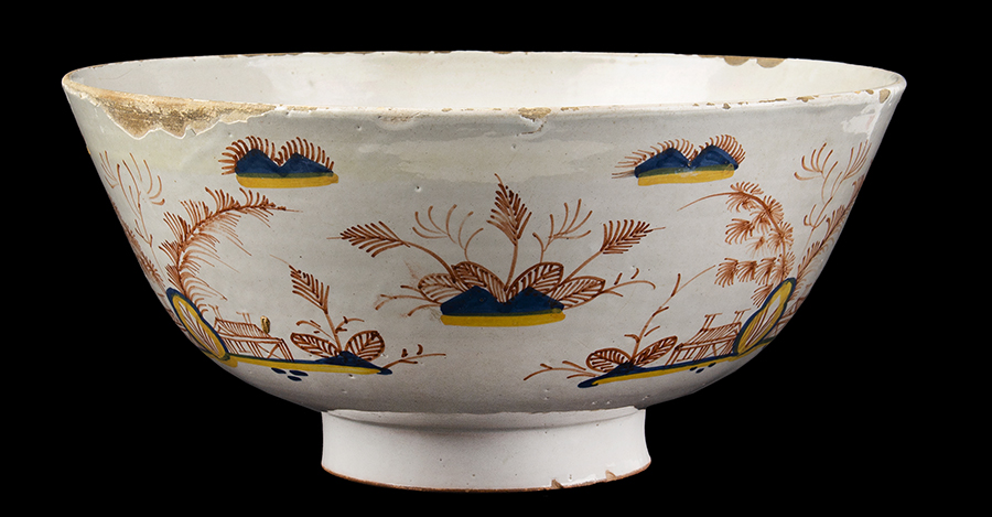 18th Century English Delft Faience Punch Bowl, Dated 1736