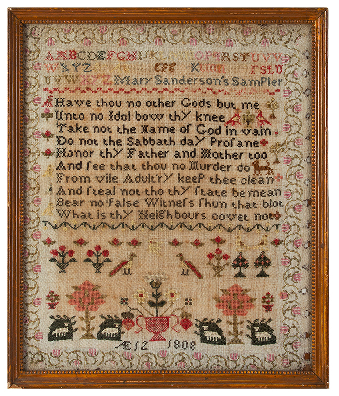 Needlework, Mary Sanderson’s Sampler, 19th C., entire view