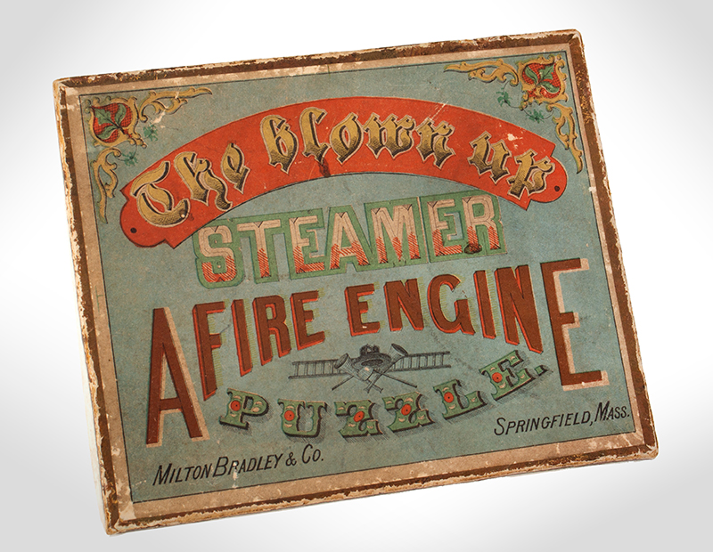 Puzzle, Toy, The Blown-Up Steamer, A Fire Engine Puzzle, Milton Bradley Springfield, Massachusetts, box view
