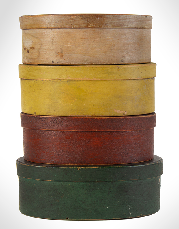 Oval Pantry Boxes in Original Paint, Stack of Four, entire view 3