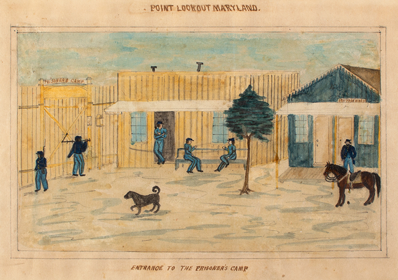 Historic Civil War Sketches, Point Lookout Prison, by John Jacob Ommenhausser Maryland Prisoner of War Camp, John Jacob Omenhausser (1832-1877), entire view 2