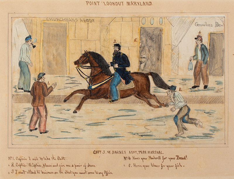 Historic Civil War Sketches, Point Lookout Prison, by John Jacob Ommenhausser Maryland Prisoner of War Camp, John Jacob Omenhausser (1832-1877), entire view 3