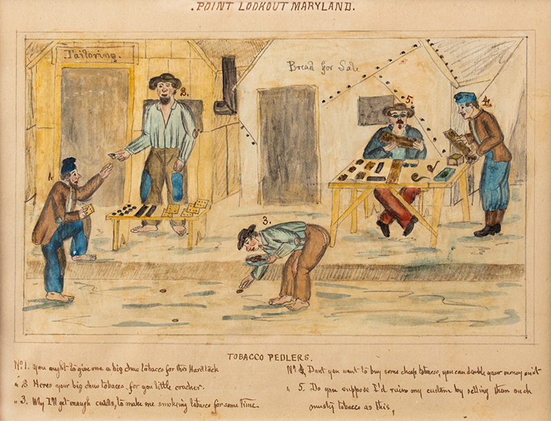 Historic Civil War Sketches, Point Lookout Prison, by John Jacob Ommenhausser Maryland Prisoner of War Camp, John Jacob Omenhausser (1832-1877), entire view 5