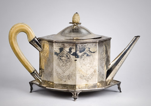 Octagonal George III Silver Teapot and Footed Undertray, Image 1