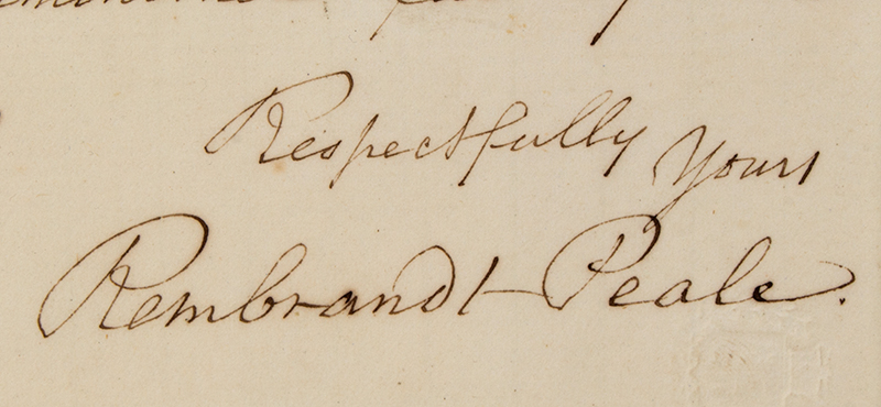 Rembrandt Peale (1778-1860), Letter Signed, One Page, Philadelphia, Dec. 26, 1857, letter detail