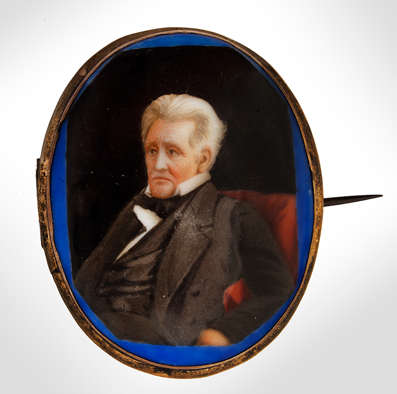 Portrait, Historic, General Jackson, Miniature on Porcelain, Brooch, entire view