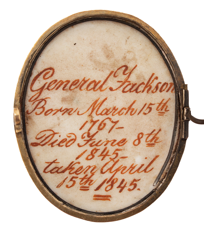 Portrait, Historic, General Jackson, Miniature on Porcelain, Brooch, back view