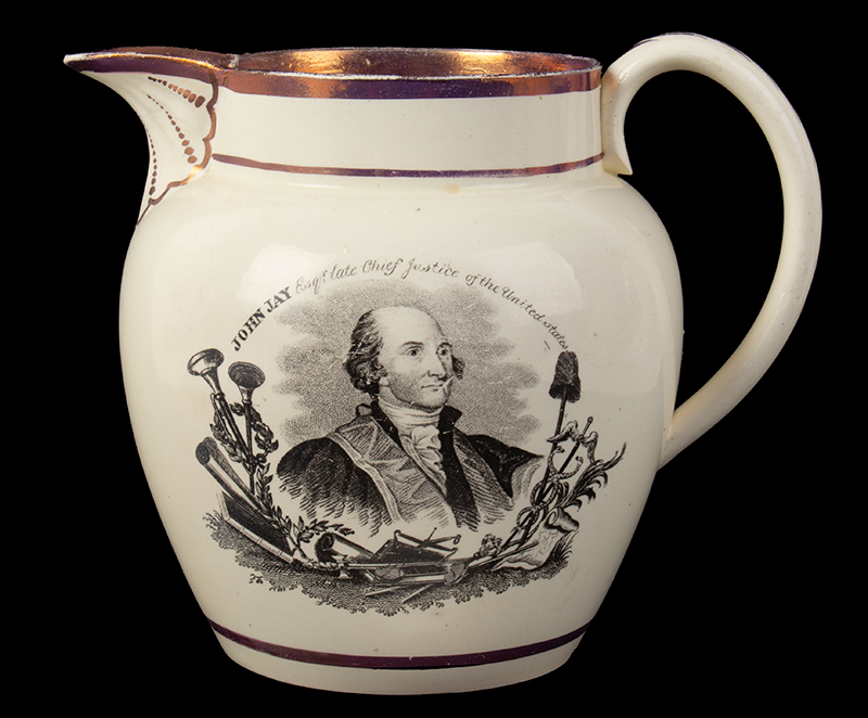 Staffordshire Pink Luster Pitcher / John Jay Transfer and Wasp and Frolic Transfer, Image 1