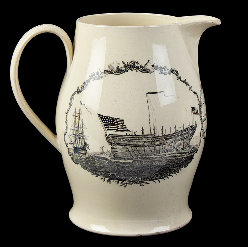 Unique Liverpool Jug Presented to Daniel Webster, Shipbuilding Scene
The reverse features 'The Shipwrights Arms', under the spout is a presentation to 
Daniel Webster., entire view