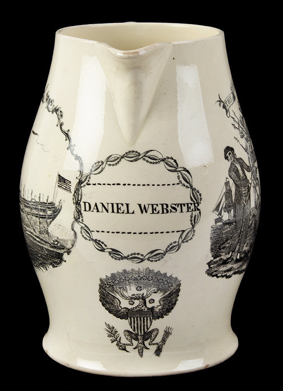 Unique Liverpool Jug Presented to Daniel Webster, Shipbuilding Scene
The reverse features 'The Shipwrights Arms', under the spout is a presentation to 
Daniel Webster., entire view 3