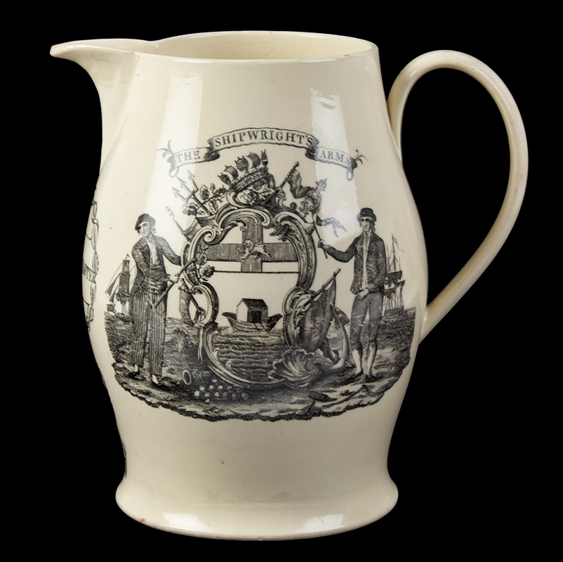 Unique Liverpool Jug Presented to Daniel Webster, Shipbuilding Scene
The reverse features 'The Shipwrights Arms', under the spout is a presentation to 
Daniel Webster., entire view 5