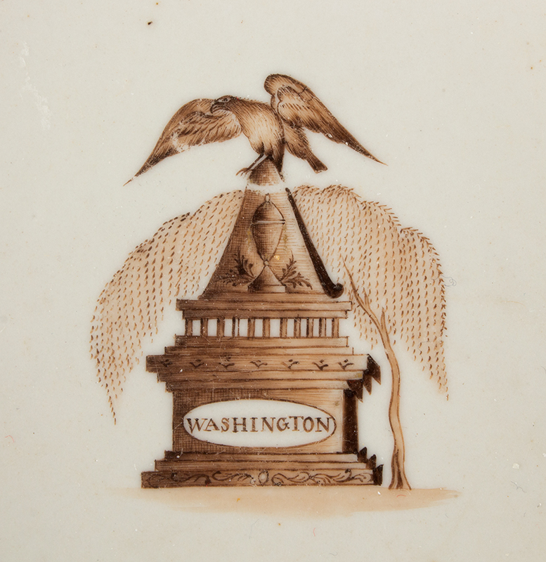 Chinese Export Tea Bowl [saucer], Memorial Obelisk – WASHINGTON, Ch’ing For the American Market, detail view