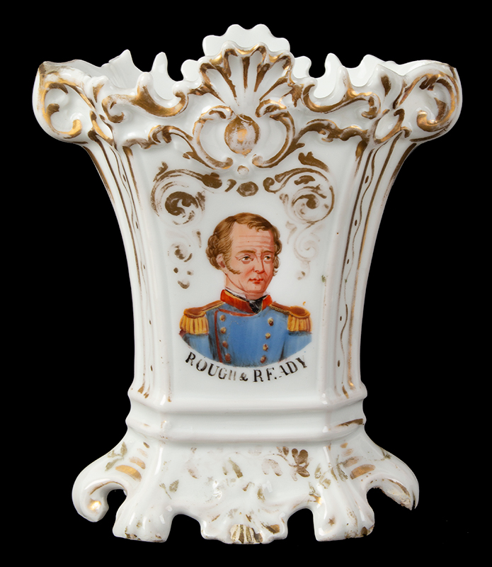 Staffordshire Flower Vase, Hand Painted Portrait of Zachary Taylor, Image 1