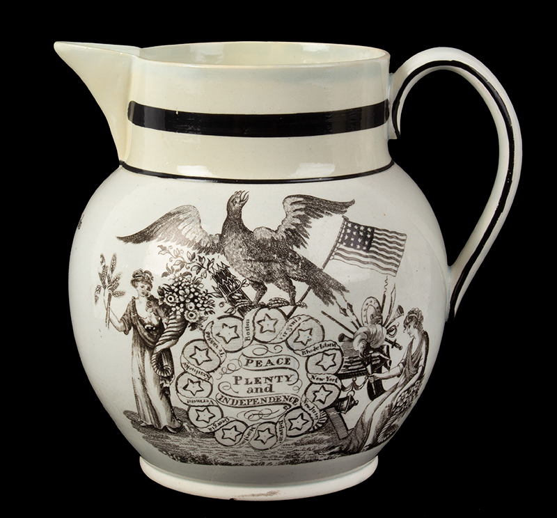 Staffordshire Pitcher, SUCCESS TO RHODE ISLAND, Peace, Plenty, and Independence, Image 1