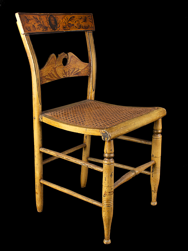 Sheraton Side Chair Featuring Portrait of William Henry Harrison, Eagle Splat President William Henry Harrison (1773 to 1841), entire view 3