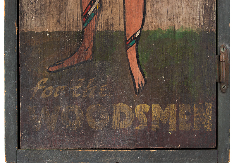 Advertising, Trade Sign Painted on Cabinet, Trading In Goods for the Woodsmen Wonderful and colorful imagery…, detail view 3