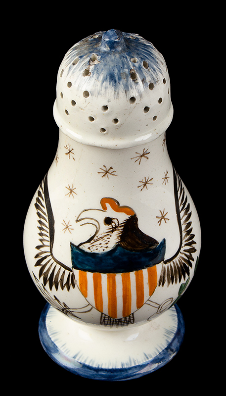 Ceramics, Americana, Creamware, Staffordshire, Eagle Decorated Pepper Pot, entire view 2