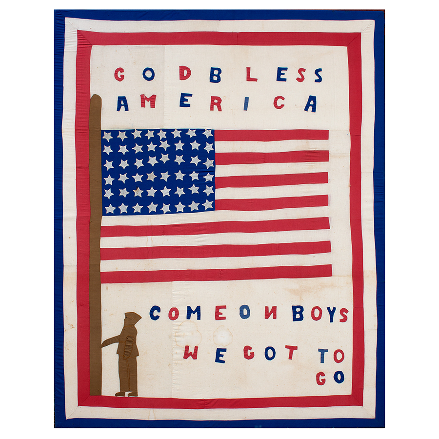 Antique Quilt, Patriotic Folk Art, God Bless America, World War 1, Image 1