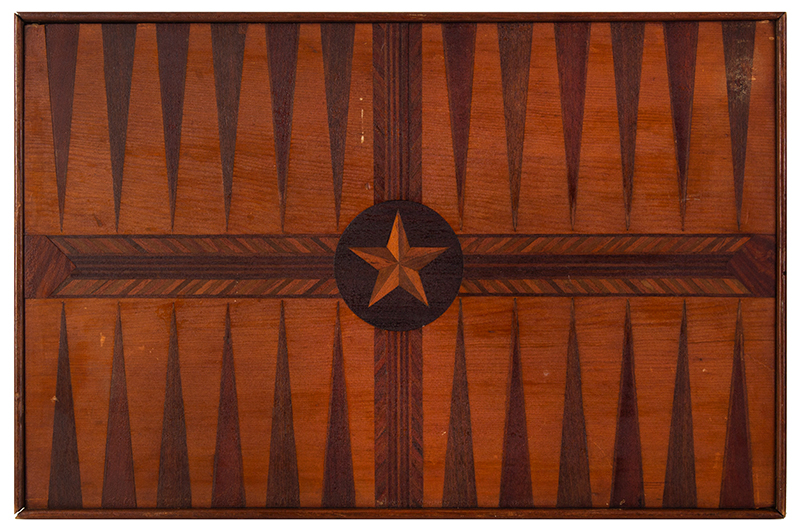 Nineteenth Century Backgammon Gameboard, Inlaid Star, Exotic Woods, entire view