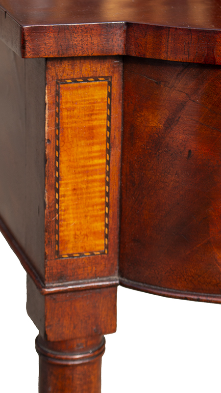 Federal Dressing Table, Bowed Front, Blocked Ends, Inlaid Portsmouth, New Hampshire, or North Shore of Massachusetts, detail view 2