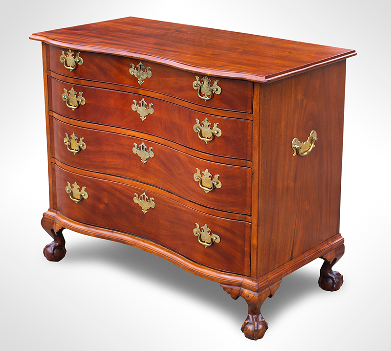 Chippendale Oxbow Chest of Drawers, Claw & Ball Feet, Boston, or Salem, entire view 1