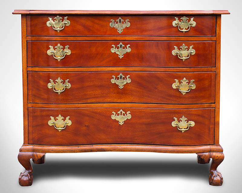 Chippendale Oxbow Chest of Drawers, Claw & Ball Feet, Boston, or Salem, entire view 2