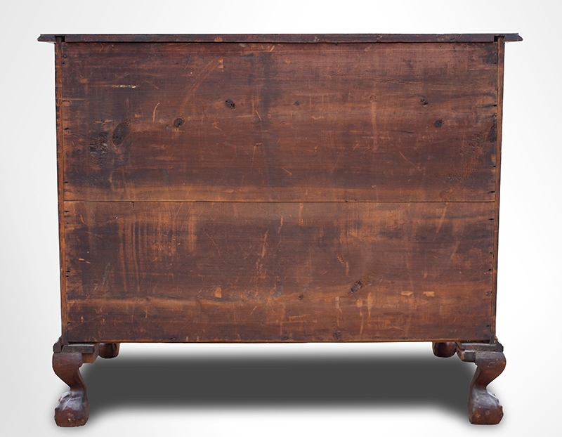 Chippendale Oxbow Chest of Drawers, Claw & Ball Feet, Boston, or Salem, back view