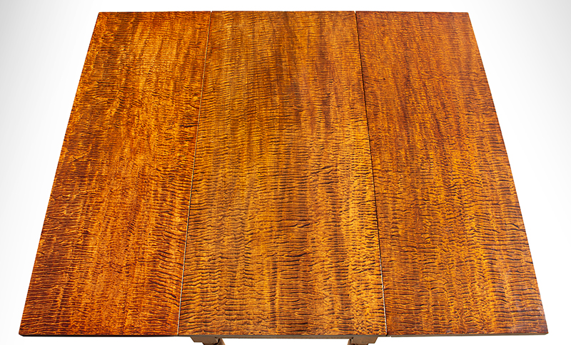 Table, Country Sheraton Drop Leaf, BEST Curly Maple, Screaming Tiger New England, top view
