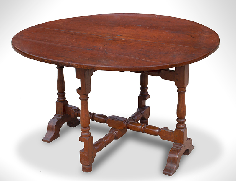 Tuckaway Table, Large Dining Size, Robust Turnings, Gateleg, Arched Shoe Feet Possibly Hudson River Valley, entire view 1