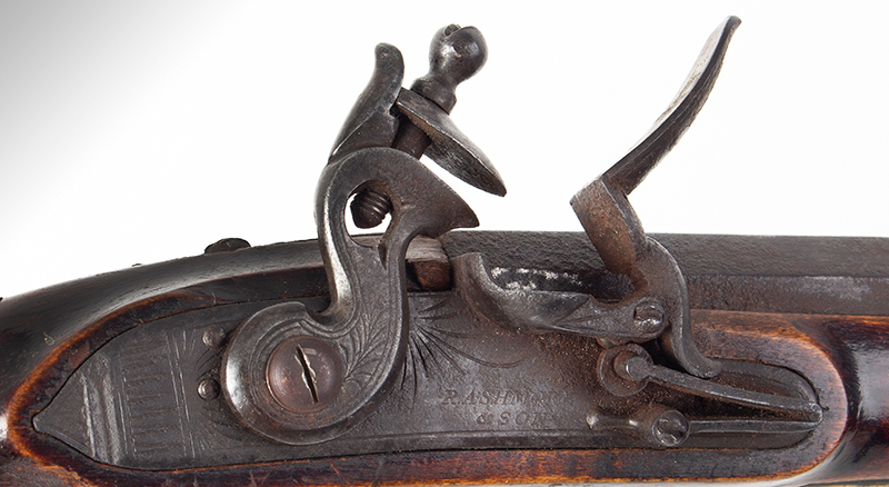 Flintlock Kentucky Style Pistol, Likely Southeastern Pennsylvania, Original Condition, lock plate view