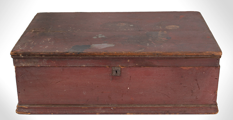 Early New England Tabletop Valuables Box, Bible Box, Original Red, entire view 2